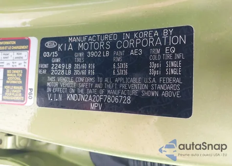 2015 Kia Soul из США, поврежденный, VIN KNDJN2A20F7806728